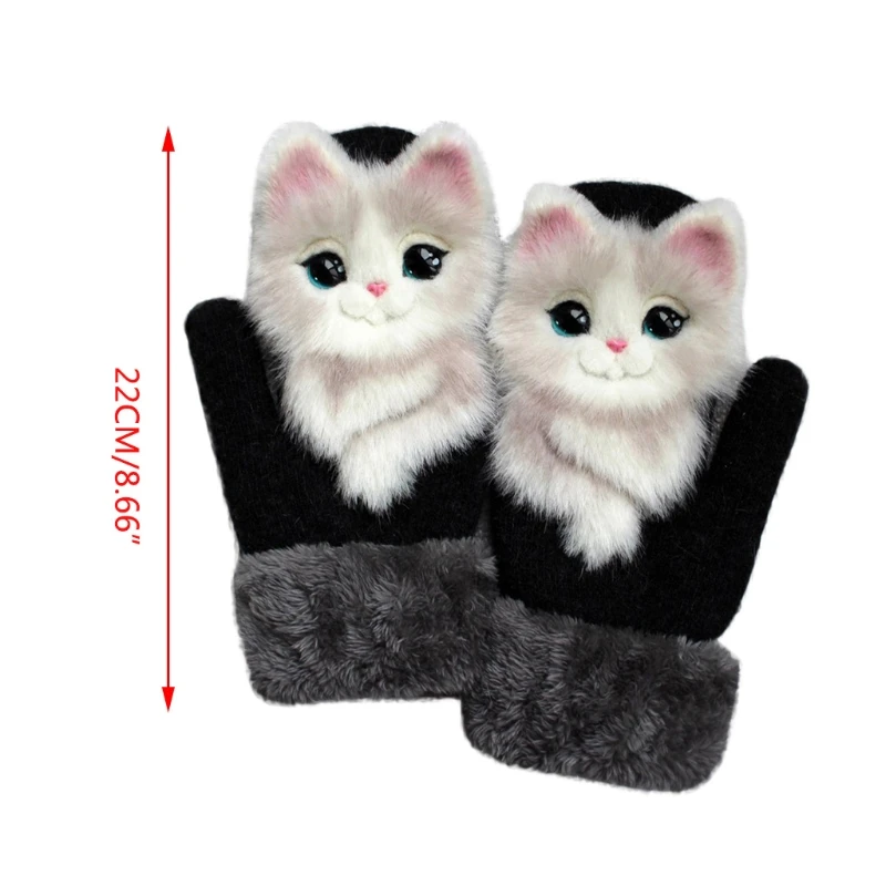 

Women Men Winter Knitted Gloves Cute 3D Fluffy Cartoon Animal Decor Thickened Plush Lining Outdoor Windproof Thermal Warm 50LD
