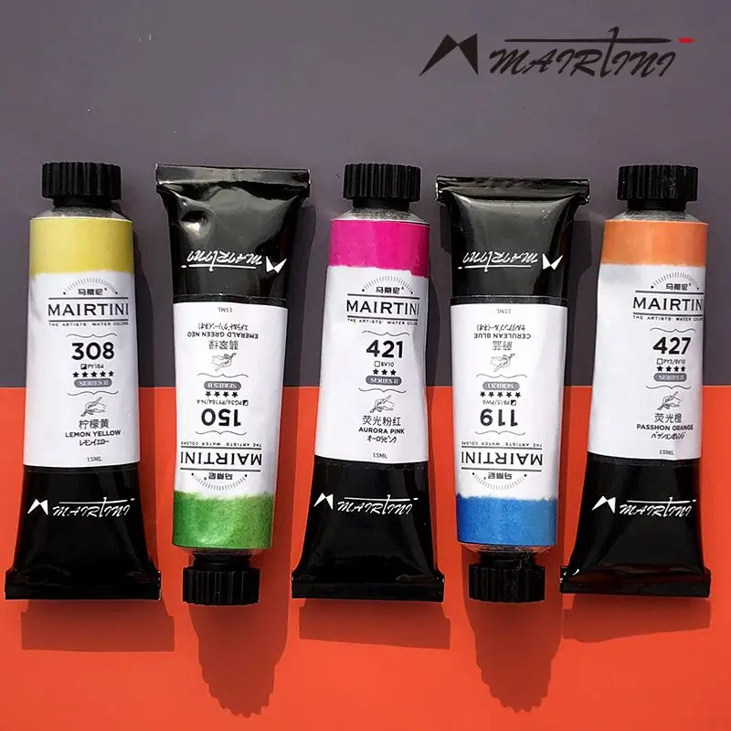 MAIRTINI 15ml Fluorescence Watercolor Paint Tube Professional Artist Water Color For Painting Art Supplies