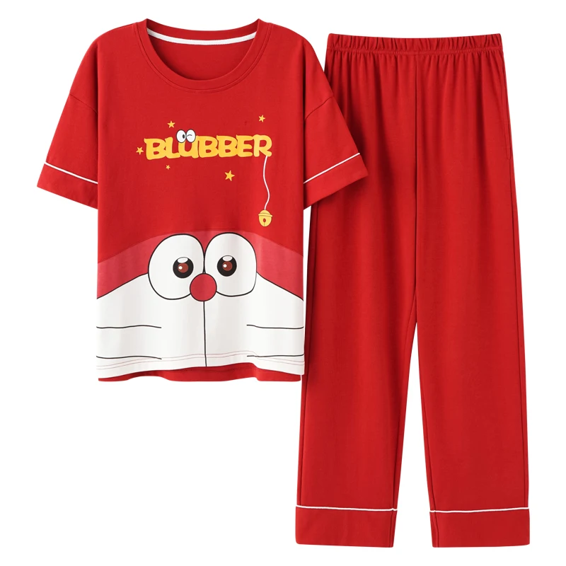 

Seeslim Red Pajama Set 2021 Summer Cotton High Quality Pyjamas Women Short Sleeve Pijamas Women Homewear Night Suit Sleepwear