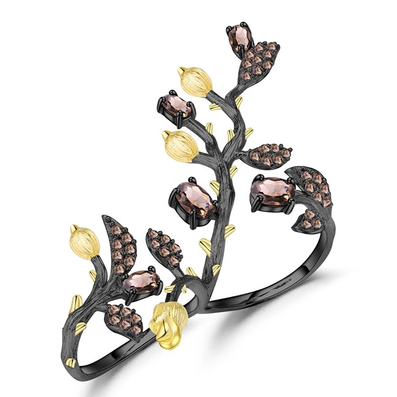 

Ladies Popular 925 Silver Smoked Quartz Ring 210331-39
