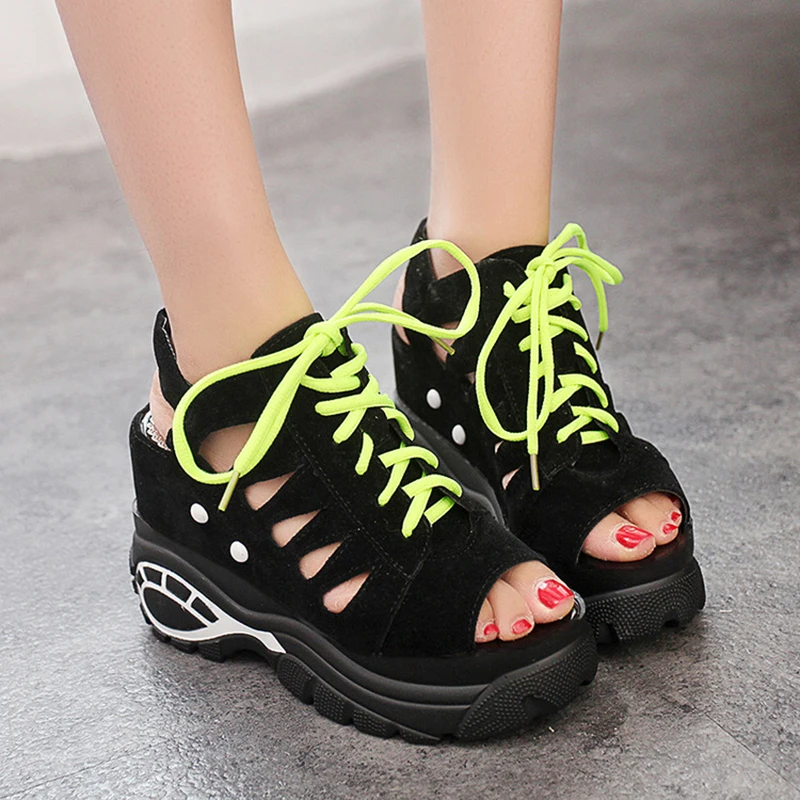 

Women's Summer Waterproof High Heel Sandals Fashion Gladiator Flat Bottom Sandals Female Fish Mouth Hollow Tie Women's Shoes