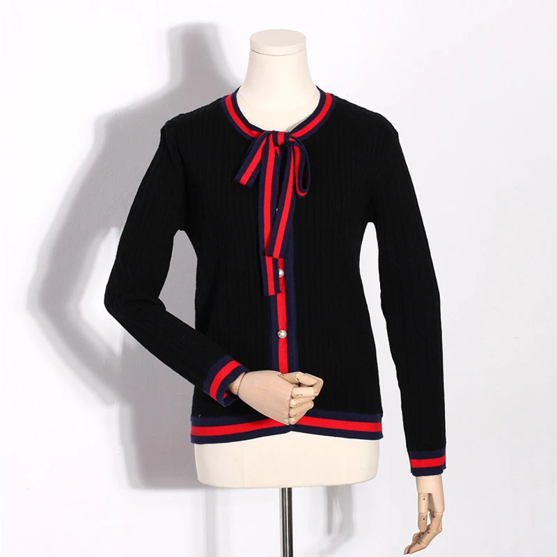 Осенний вязаный кардиган queeхалл пальто женский свитер с бантом и V-образным