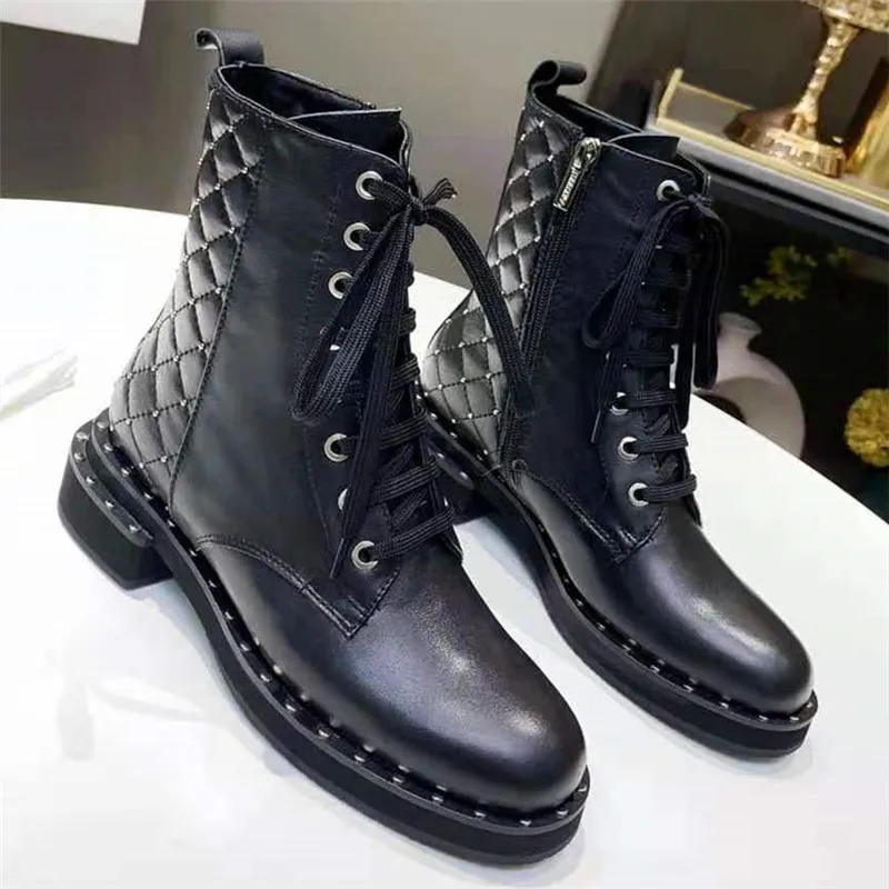 

Genuine Leather Women's Boots Spring Autumn Fashion New Rivet Short Boots Female Luxury Brand High Quality Ladies Ankle Boots