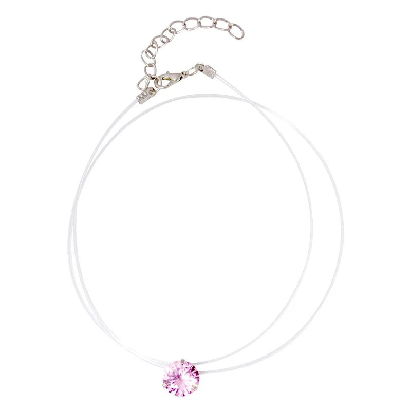 

New Stainless Steel Female Transparent Fishing Line Invisible Chain Necklace Women Rhinestone Choker Necklace Fashion Jewelry