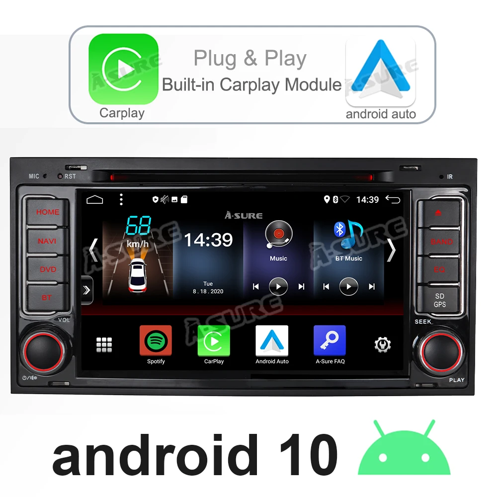 Автомагнитола A-Sure для VW Touareg Multivan Transporter T5 мультимедийный плеер на Android 10 с GPS Wi-Fi DSP