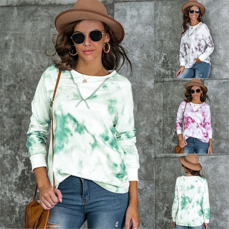 

European And American Autumn And Winter New Women's Sweater Tie-dye Printing Loose Casual T-shirt Fashion Trend Long Sleeves N22
