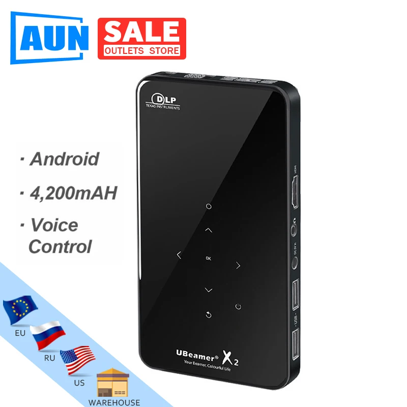AUN светодиодный проектор X2. 3D Бимер. Встроенный Android wifi/Bluetooth. Мини для домашнего