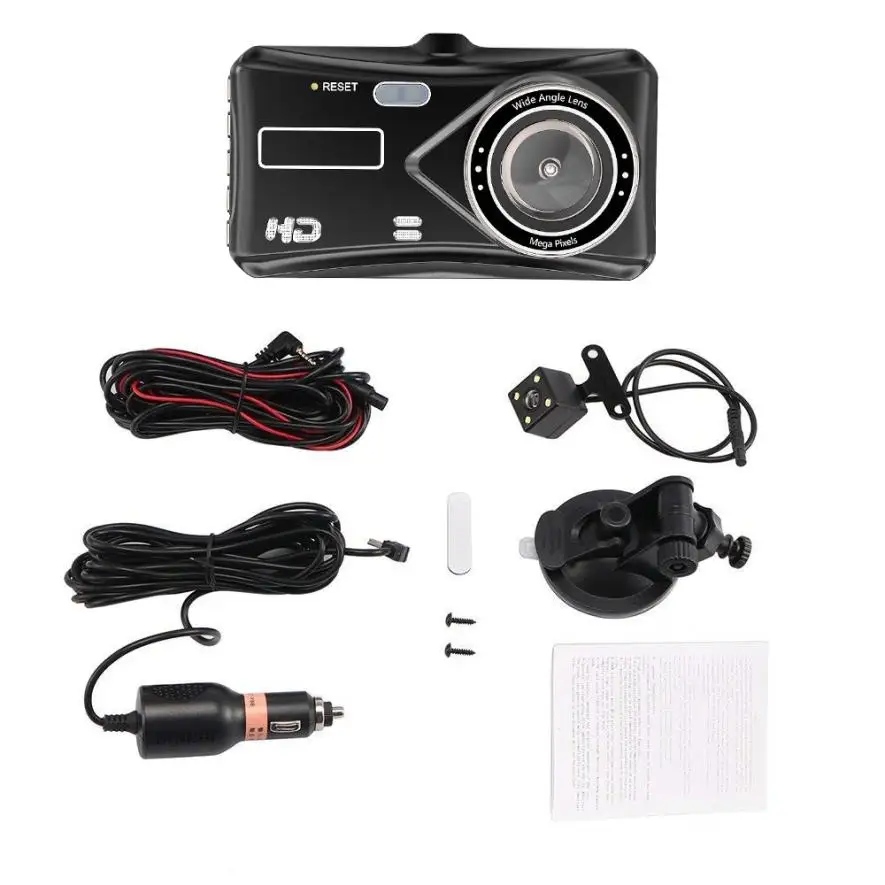 4-дюймовый видеорегистратор IPS FHD 1080P с двойным объективом со