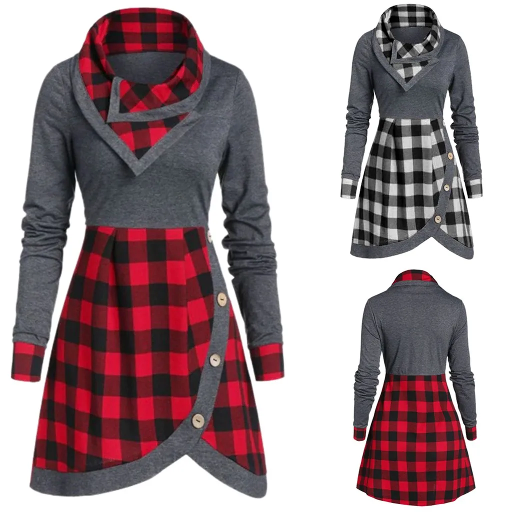 Женское платье с длинным рукавом готическое пуловер и пуговицами зимнее