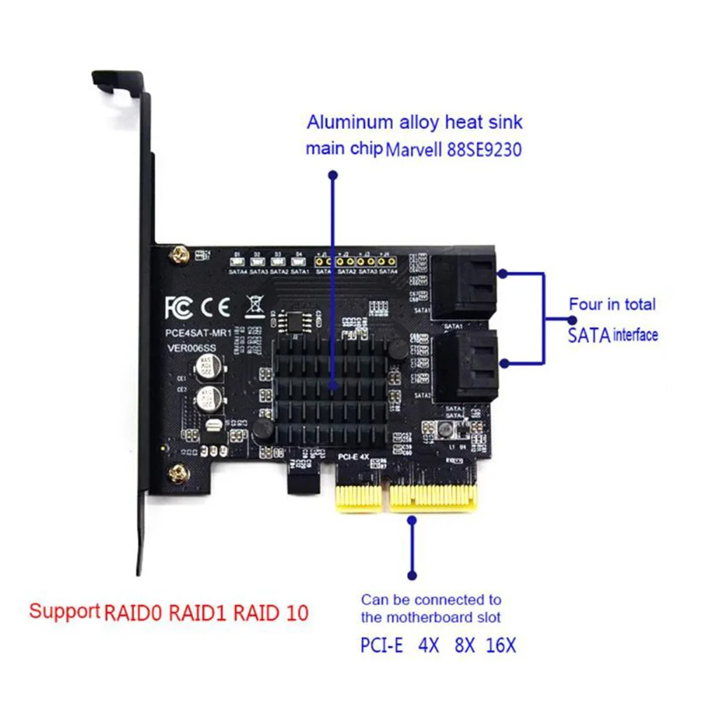 Riser Card SATA 3.0 Hard Disk To PCI-E Expansion 4 Port 6G Data Transfer Extended Support For RAID 88SE9230 | Компьютеры и офис