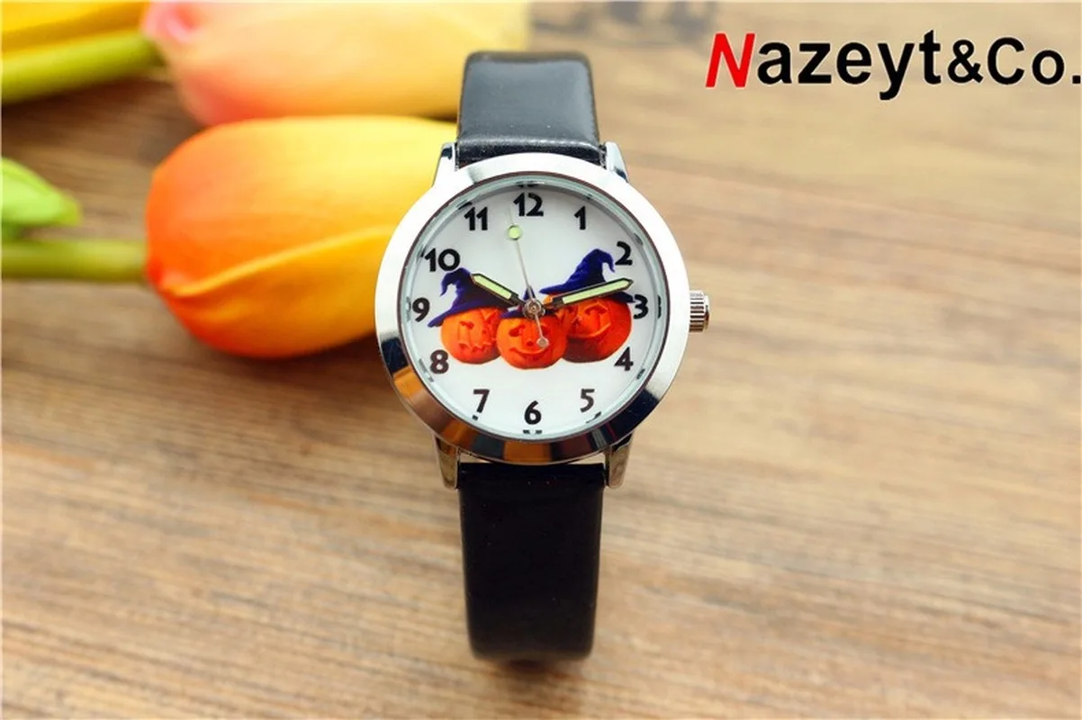 Милые Светящиеся в темноте кварцевые наручные часы для детей детские на Хэллоуин