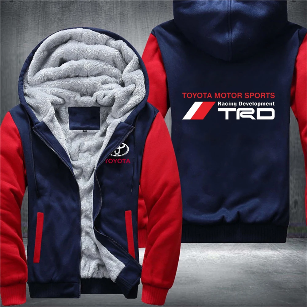 

New Winter Toyota Print Motorsport TRD Car Logo Thicken Jackets Male Hoodies Zipper Sweatshirts Tracksuit Men's College Coats