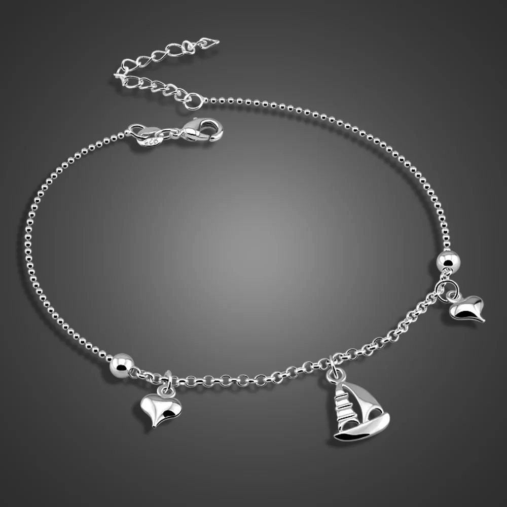 

Браслет на ногу Женский, из серебра 925 пробы, с простым сердцем, браслеты на босую ногу