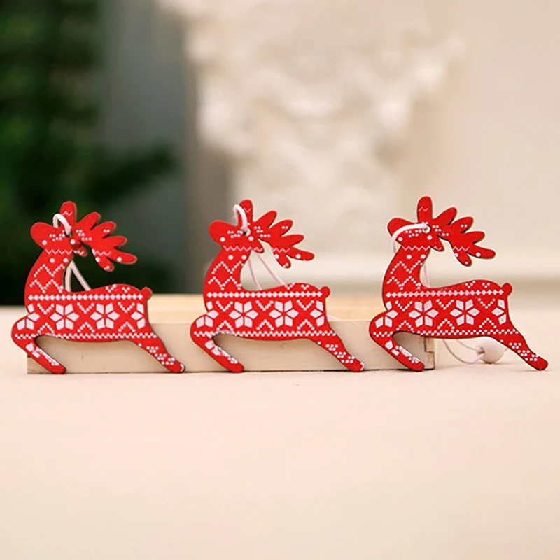 

12 Pcs Christmas Wooden Pendants Xmas Tree Ornament Angel Snowflake Deer Bell Five-Pointed Star Pattern Home Decor