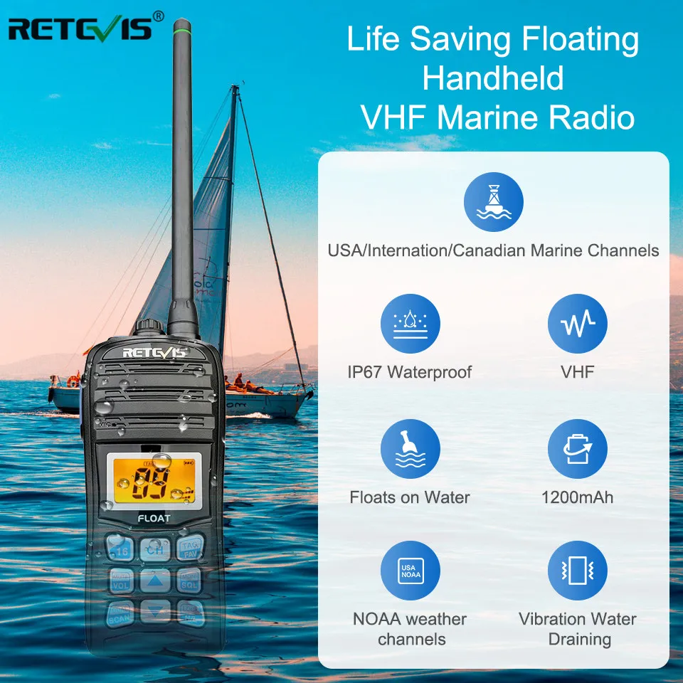 

RETEVIS RT55 Professional VHF Marine Radio Float Walkie Talkie Waterproof Two-way Radio NOAA Weather Alert 5W Marine VHF Radio