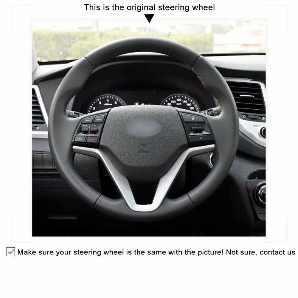 Для Hyundai Tucson 2015 2019 чехол рулевого колеса автомобиля черная кожаная ручная работа