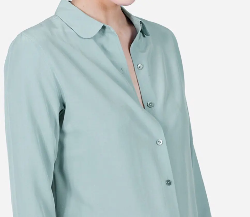 

Doll Women Shirt Collar Silk Shirt Fresh and Refined Lake Green Soft Waxy Sand Washed Silk Shirt
