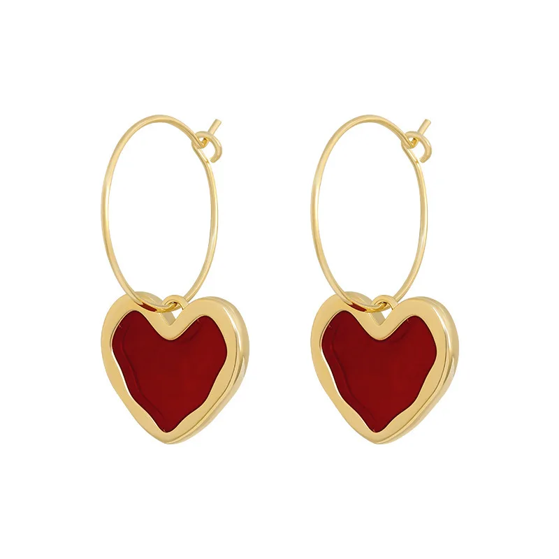 

Minar Romantic Burgundy Enamel Love Heart Drop Earrings for Women Girls Gold Color Hooks Heart Statement Dangle Earrings Gifts