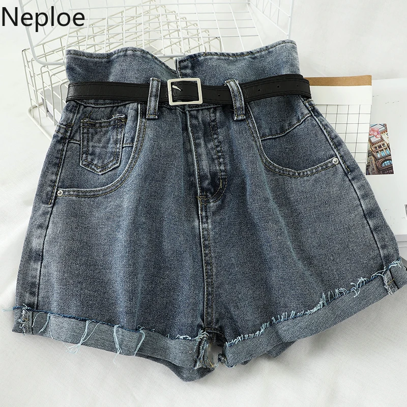 Женские джинсовые шорты с высокой талией Neploe повседневные свободные на молнии