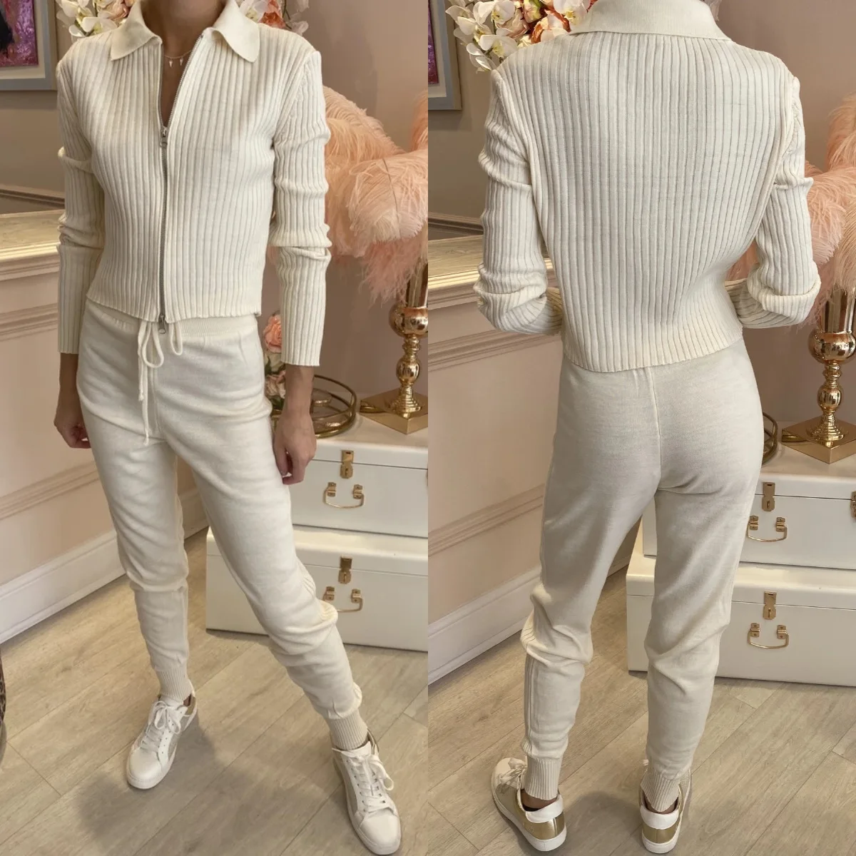 

two piece set top and pants Women pink white black green sweater set wholesale lounge wear matching sets 2 pc set for women