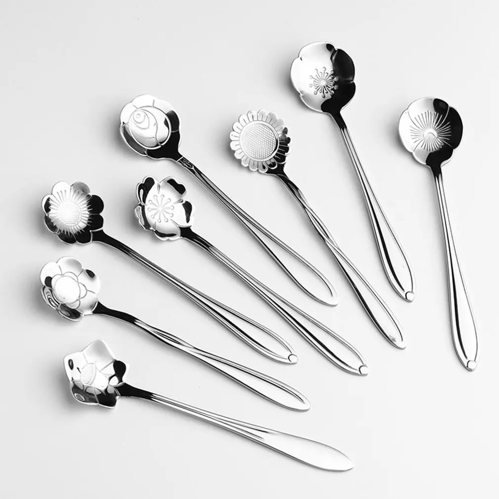 8 шт Творческие цветок Форма чайная кофейная ложка Нержавеющая сталь мороженого