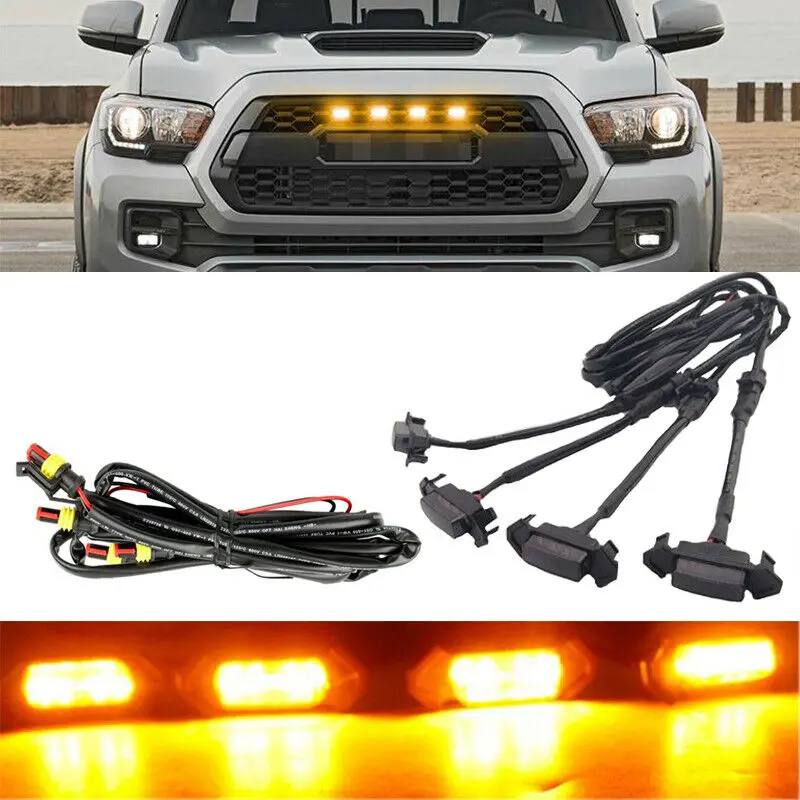 

Front Grille Lights Amber For Toyota Tacoma TRD Pro Replacement W/Harness Cable 2016+