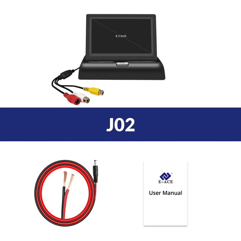 J02 E-ACE J02 автомобильный монитор 4,3 дюймов TFT lcd Складная камера s NTSC PAL обратная камера парковочная система для автомобильных мониторов заднего вида - Цвет: J02