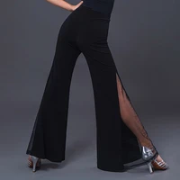 2020 latin dance pants for girls black wide leg trousers ballroom dancing pants latin practice dress performance wear dqs5430