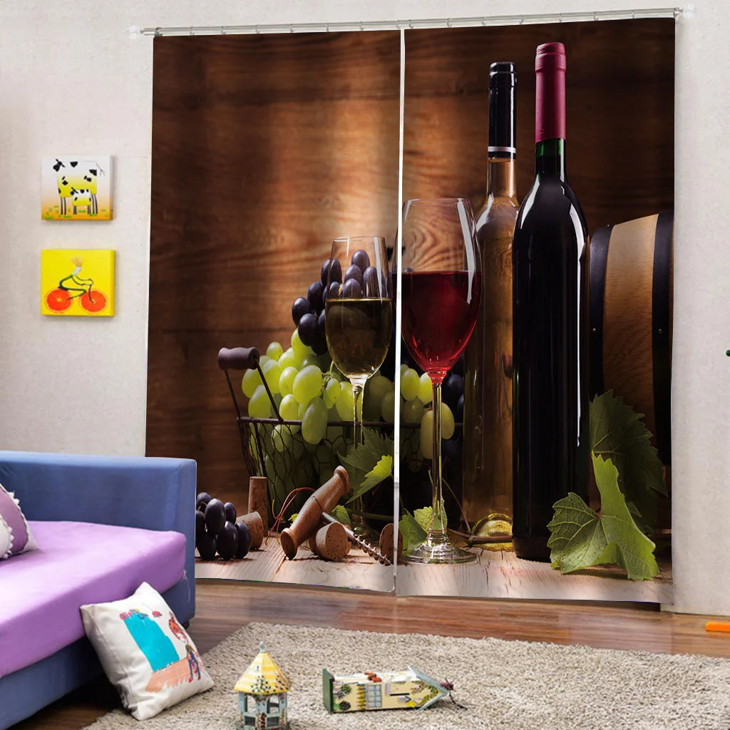 구매 모던 패션 커튼 장식 거실 침실 3D 커튼 블라인드 사진 레드 와인 디자인 Cortinas