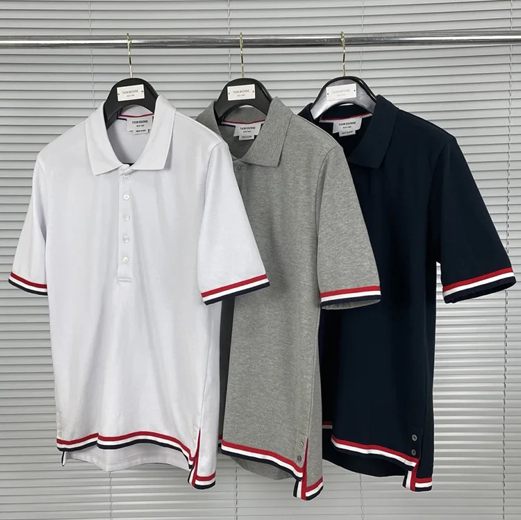 

Мужская хлопковая рубашка-поло в полоску, с коротким рукавом