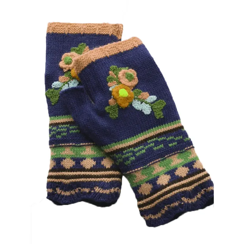 

2021 женские Ins вышивка триколор цветочек женские перчатки теплые шерстяные трикотажные зимние перчатки