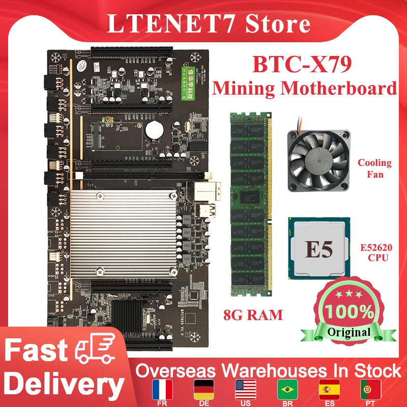 

BTC-X79 набор материнской платы с мультиграфическим процессором E5 2620 + вентилятор охлаждения LGA 2011 DDR3 с поддержкой 3060 3070 3080, графическая карта д...