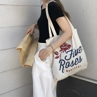 thin canvas womens cloth shoulder bag retro rose pattern ladies eco shopping bags female girls large casual tote book handbags