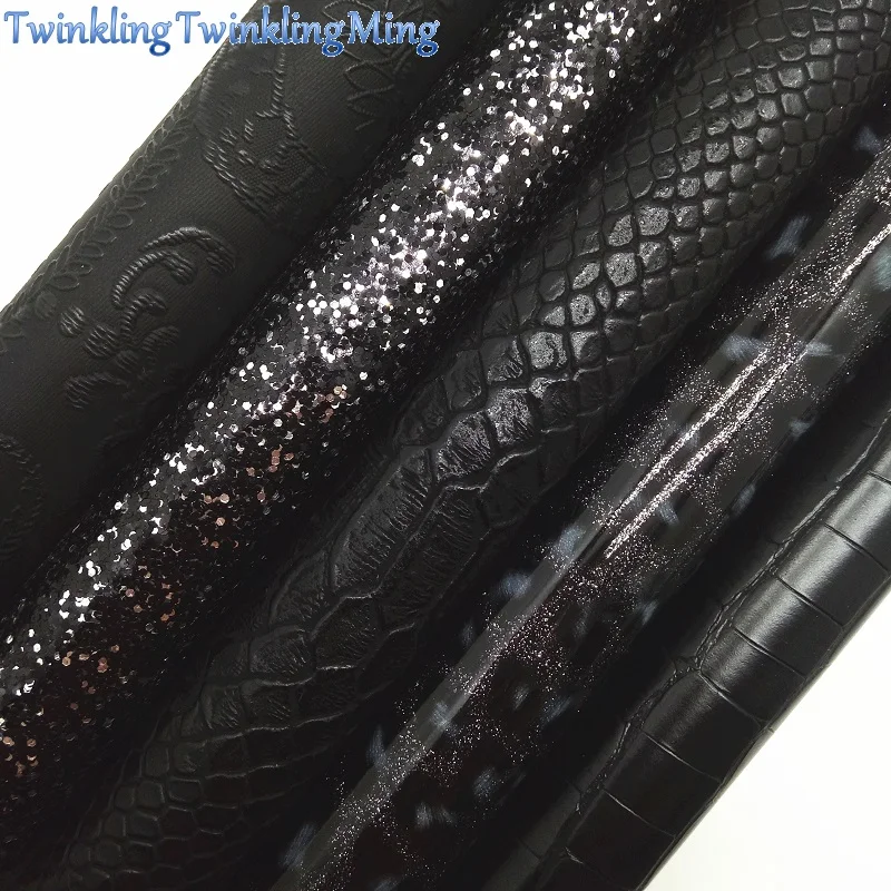 Черная блестящая ткань искусственная крокодиловая листы из синтетической кожи с