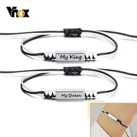 vnox customize cube name bracelets for women men adjustable rope 3d cubic square bangle personalized couple gift