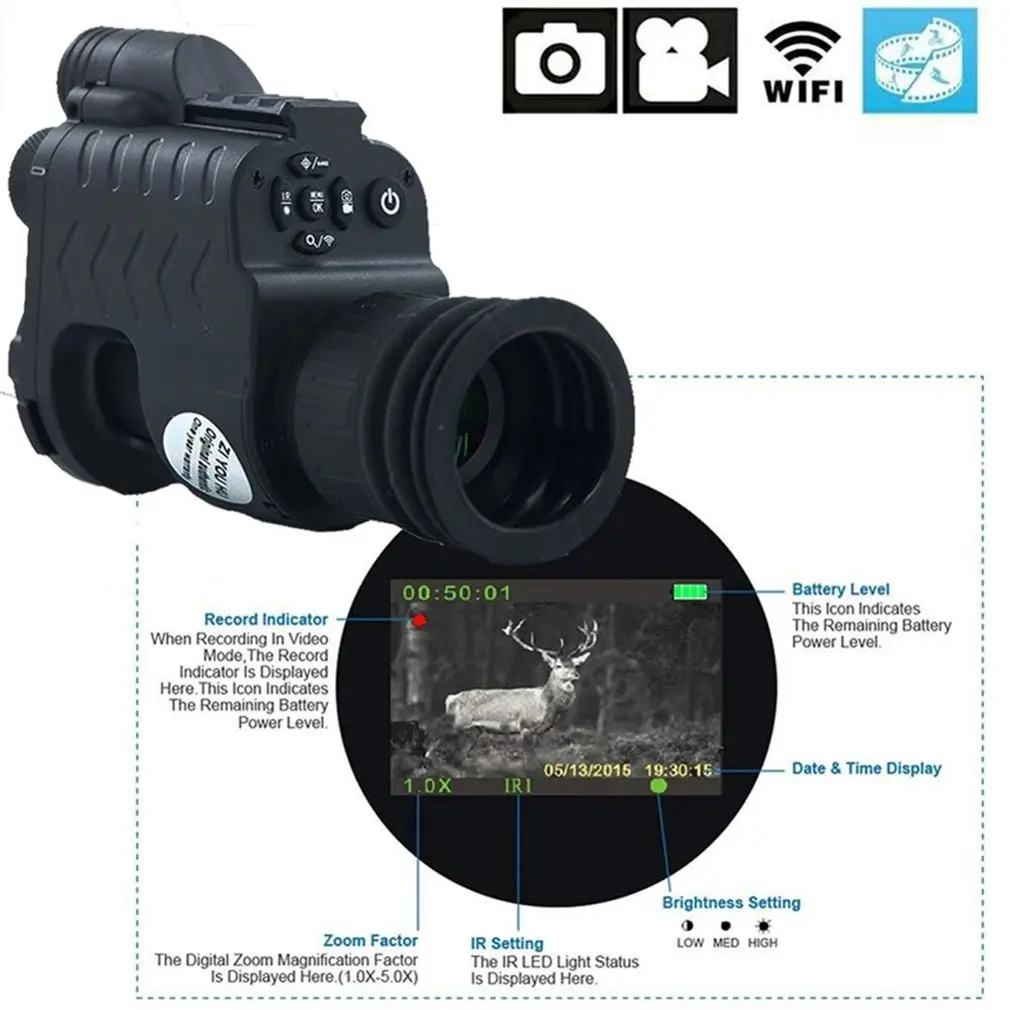 

200m Range Digital Hunting Night Vision Rifle Scope Monocular Optic IR Night Vision Sight Camera Multi-Imaging mode & Language