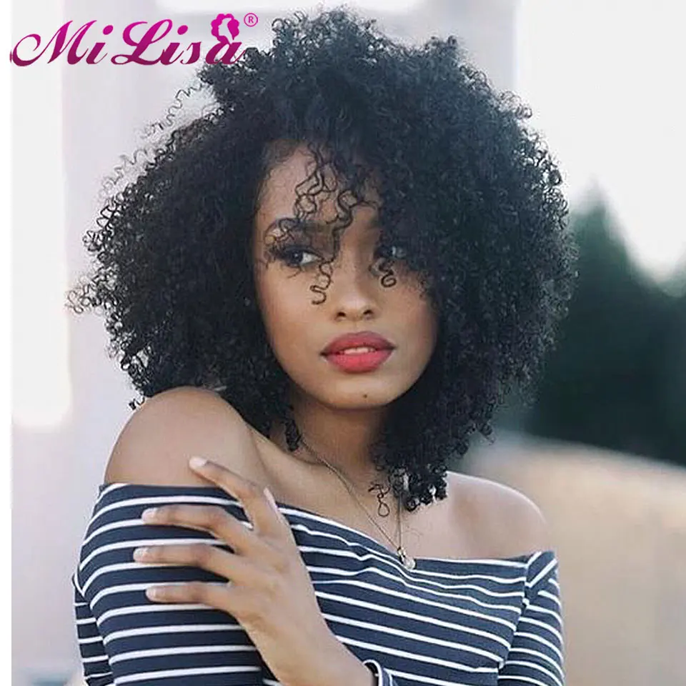 Кудрявые Парики 10 дюймов натуральный цвет Предварительно сорванные с волосами