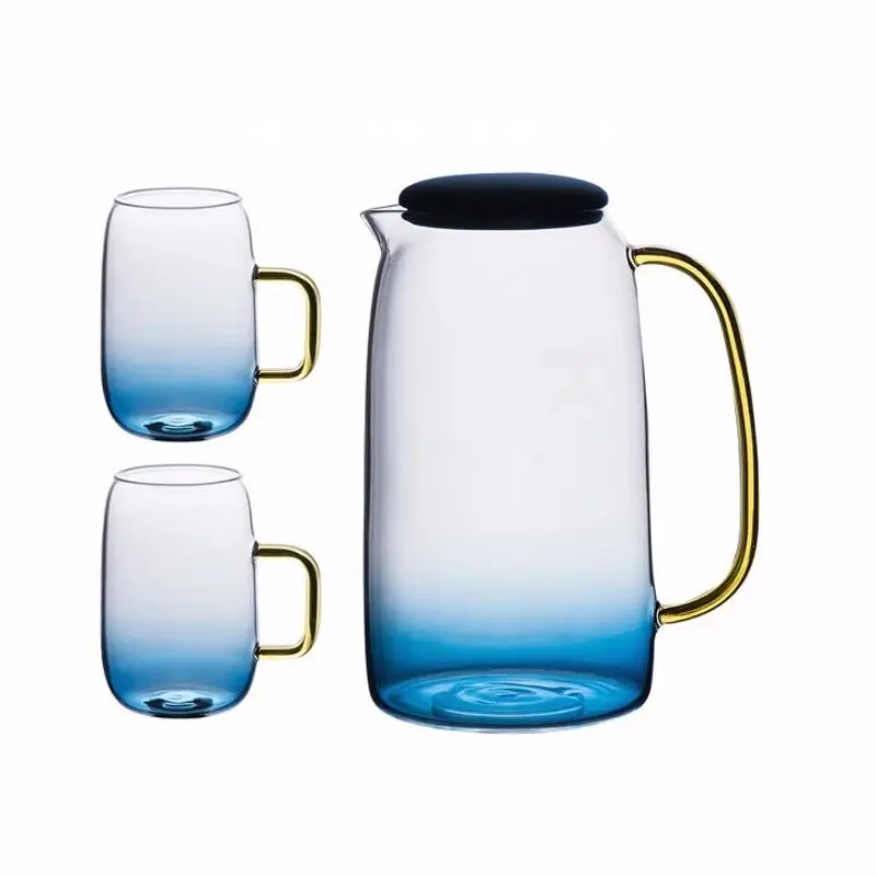 

1500ML New Borosilica Glass Teapot Set With Cover Gold Handle Cups For fruit Juice Water and Coffee Tea Pot flower Large Kettle