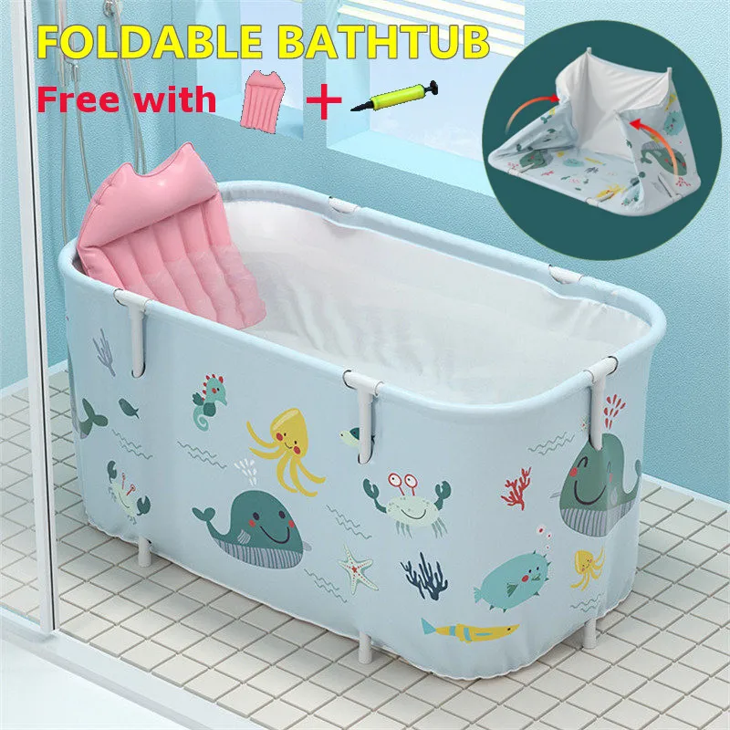 New Folding Bath Bucket Adult Portable Bathtub Children Swimming Pool Household Plastic Full Body Bathtub With Cover Home Sauna