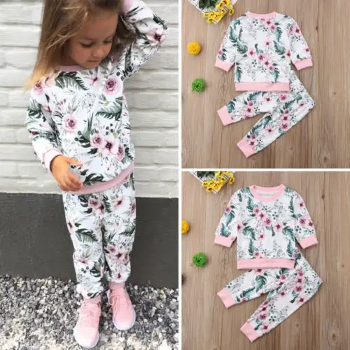 Топ для новорожденных девочек с цветочным рисунком штаны леггинсы наряды