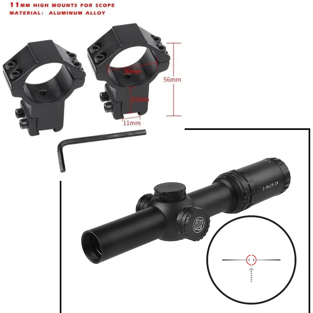 11mm high mounts MARCOOL 1-8X24 IG RIFLESCOPE красная подсветка Охотничий Тактический коллиматор прицел Сетка страйкбол винтовка на открытом воздухе cqb - Цвет: 11mm high mounts