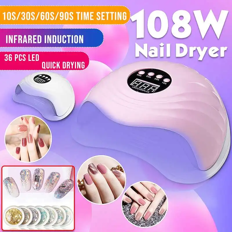 

110V-240V Drying Nails Lamp 108W UV LED Lamp For Manicure Nail Dryer Machine Gel Nail Polish Auto Sensing Nail Tools LCD Display