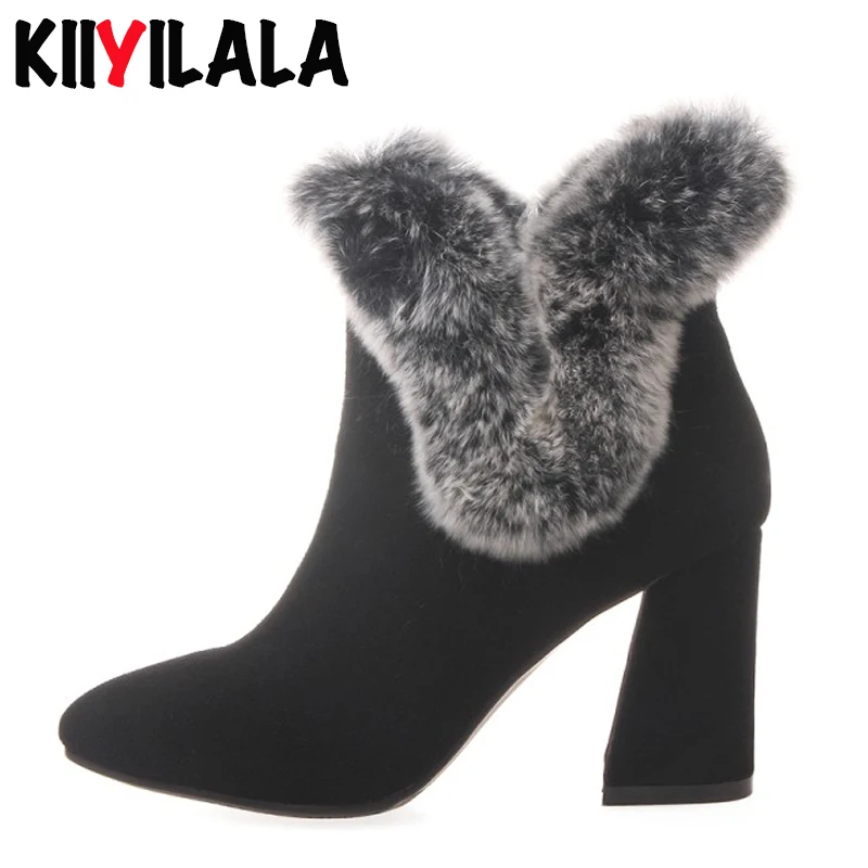 Зимние сапоги Kiiyilala из коровьей замши на молнии женские с натуральным мехом