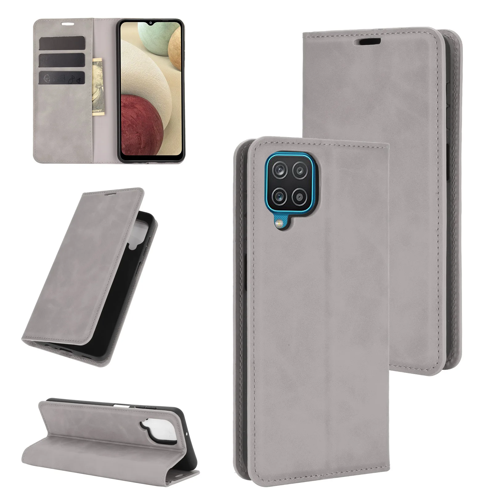 

PU Leather Case For Samsung Galaxy A12 Magnetic Flip Wallet Card Slots Phone Holder Protective Funda For Galaxy M12