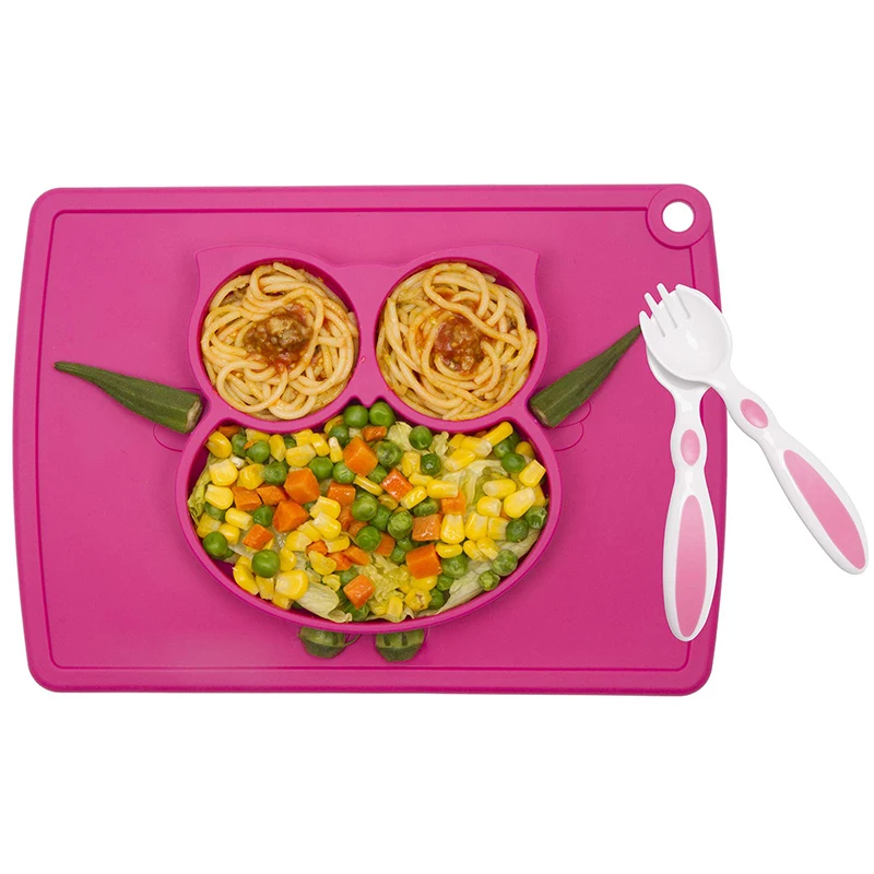 Qshare детская посуда тарелка ложка набор Сова силиконовая assiette bebe поднос подстилка