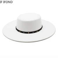 big brim 10cm wool felt fedora hats with belts women men classic british style formal dress jazz cap panama church hat