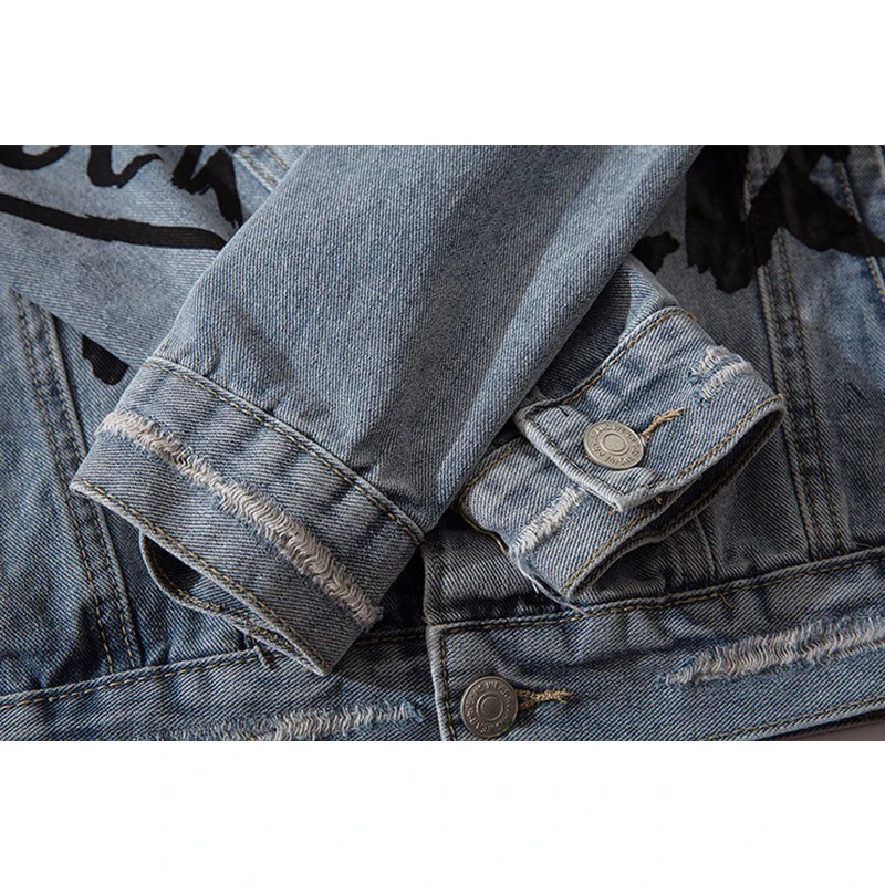 

Let's Rock Big Eyes Graffiti Print Jean Jacket Men Hip Hop Streetwear Casual Vintage Denim Jackets Fashion Harajuku Carg Coats