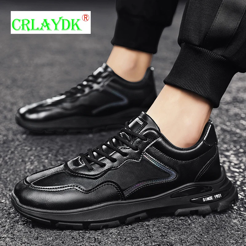 

CRLAYDK Leather Men Sneakers Outdoor Sports Lace Up Casual Running Shoes Non Slip Walking Comfort Tennis for Students Trainers