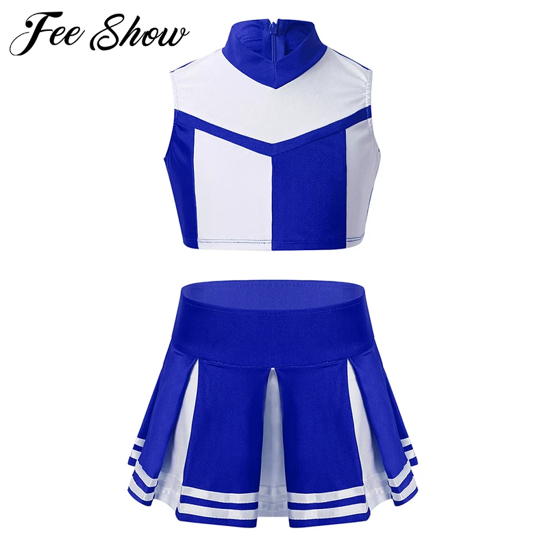 Детский костюм черлидера для девочек Укороченный топ на молнии с плиссированной