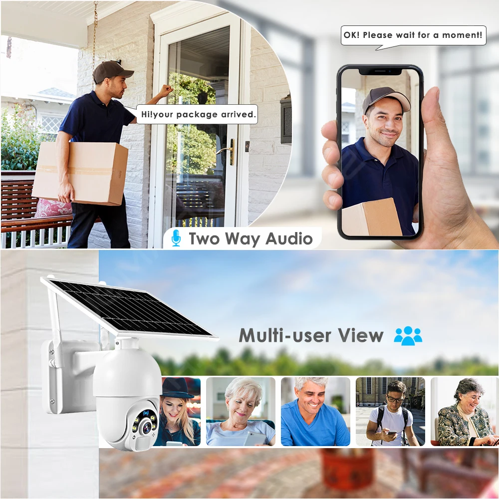 4G Sim Card Camera Солнечная панель CCTV 1080P Камера видеонаблюдения Открытый монитор
